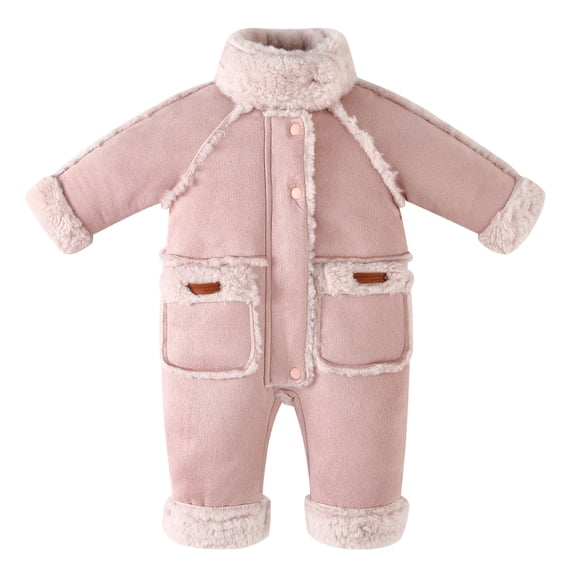 BLVB Toddler Snow Suit Infant Baby Boys Girls Coats Sherpa Fleece Lined Rompers Long Sleeve Warm Jumpsuit Winter Clothes(Pink,1-2 Years)