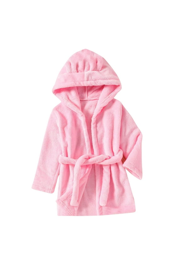 Toddlers Boys Girls Hooded Robe Soft Fuzzy Fleece Bathrobe Pajamas Dressing Gown Sleepwear for Gifts