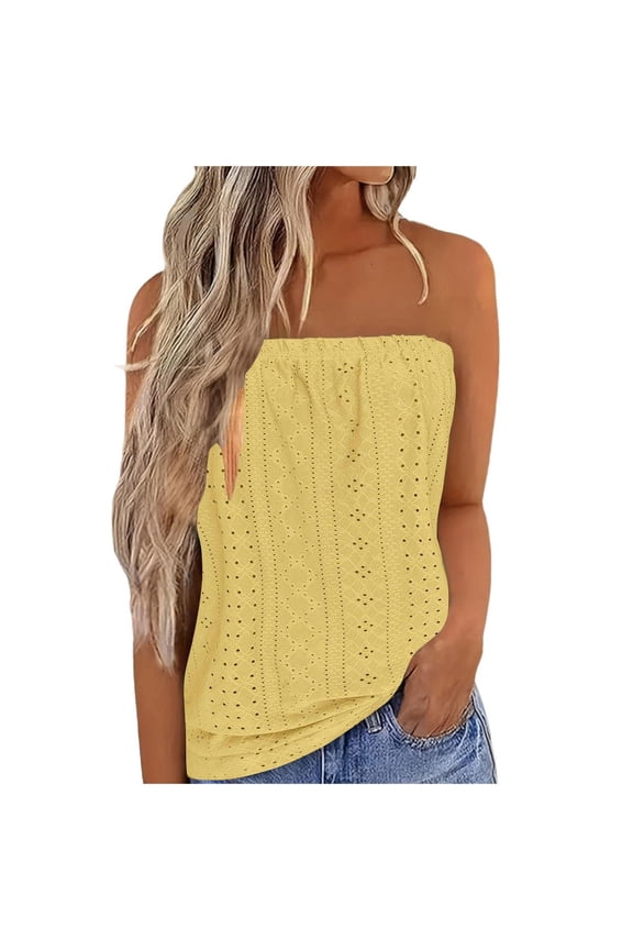 Tube Top for Womens Strapless Tank Tops Loose Bandeau Sleeveless Backless Shirt Blouse Summer Beach Vacation