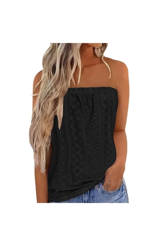 Tube Top for Womens Strapless Tank Tops Loose Bandeau Sleeveless Backless Shirt Blouse Summer Beach Vacation