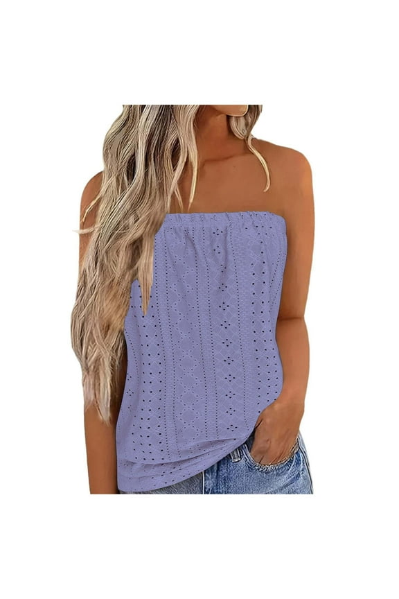 Tube Top for Womens Strapless Tank Tops Loose Bandeau Sleeveless Backless Shirt Blouse Summer Beach Vacation