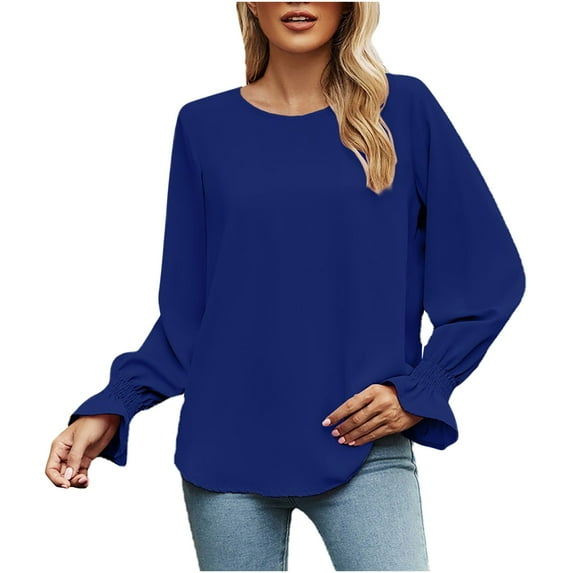 BLVB Tunic Tops for Women Crew Neck Long Sleeve Spring Fall Shirts Solid Casual Loose Fit Ladies Dressy Blouses