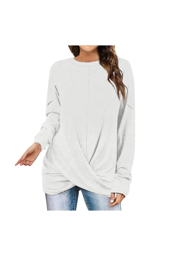 Tunic Tops for Women Trendy Crewneck Cross Front Long Sleeve Shirt Casual Loose Going out Blouse