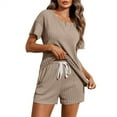 thumbnail image 1 of BLVB Two Piece Outfits for Women Lounge Sets Short Sleeve V Neck Top and Drawstring Shorts Set Sweatsuits with Pockets, 1 of 7