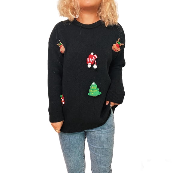 BLVB Ugly Christmas Sweater Women Crewneck Cute Knitted Sweater Pullover for Holiday Party Christmas Gifts for Women