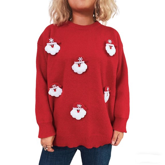 BLVB Ugly Christmas Sweater Women Crewneck Cute Knitted Sweater Pullover for Holiday Party Christmas Gifts for Women