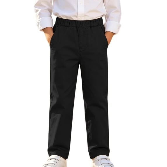 BLVB Uniform Trousers for Boys Girls Elastic Waist Straight Leg School Dress Pants with Pockets(Black,14-15 Years)