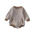 thumbnail image 1 of BLVB Unisex Baby Boy Girl Romper Newborn Infant Onesie Clothes Long Sleeve Striped Romper Bodysuit Tops(Brown,3-9 Months), 1 of 8