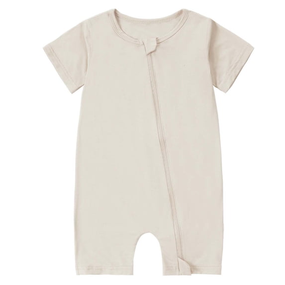 BLVB Unisex Baby Pajamas Short Sleeve Zipper Romper Newborn Infant Boys Girls Comfy Jumpsuit Clothes Sets(Beige,6-12 Months)