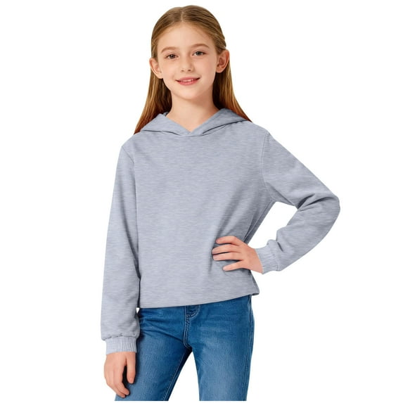 BLVB Unisex Kids Cropped Hoodie Boys Girls Long Sleeve Crop Tops Plain Hoodies Pullover Sweatshirts 3-14 Years