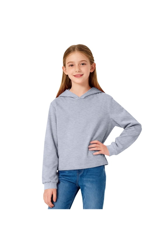 Unisex Kids Cropped Hoodie Boys Girls Long Sleeve Crop Tops Plain Hoodies Pullover Sweatshirts 3-14 Years