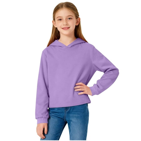 BLVB Unisex Kids Cropped Hoodie Boys Girls Long Sleeve Crop Tops Plain Hoodies Pullover Sweatshirts 3-14 Years