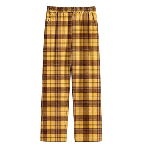 BLVB Unisex Kids Plaid Pajama Pants Lounge Sleep Bottoms for 4–16 Years Boys Girls Soft Loungewear with Pockets(Brown-01,11-12 Years)