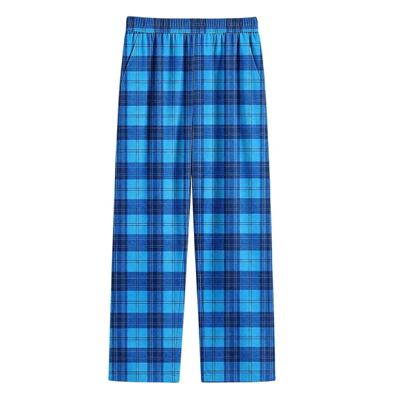 BLVB Unisex Kids Plaid Pajama Pants Lounge Sleep Bottoms for 4–16 Years Boys Girls Soft Loungewear with Pockets(Navy-01,11-12 Years)