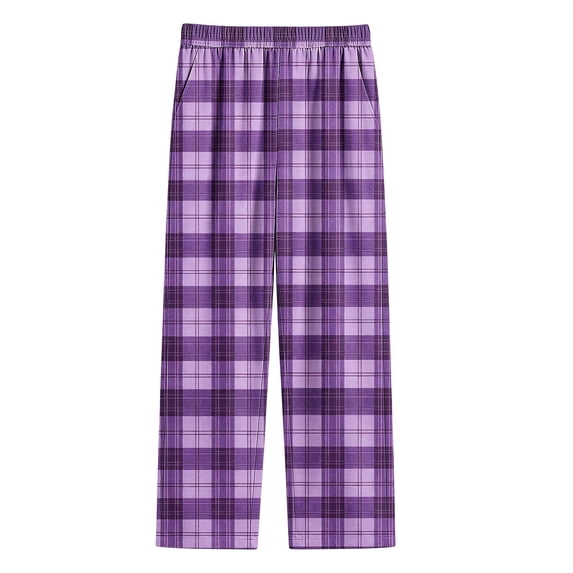 BLVB Unisex Kids Plaid Pajama Pants Lounge Sleep Bottoms for 4–16 Years Boys Girls Soft Loungewear with Pockets(Purple-01,13-14 Years)