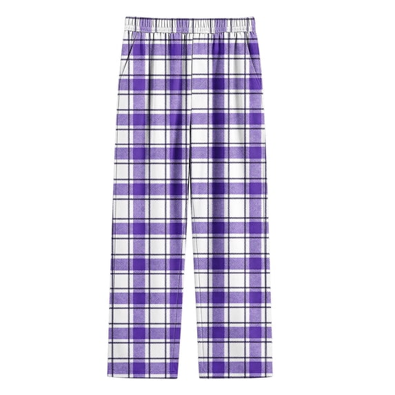 BLVB Unisex Kids Plaid Pajama Pants Lounge Sleep Bottoms for 4–16 Years Boys Girls Soft Loungewear with Pockets(Purple,5-6 Years)