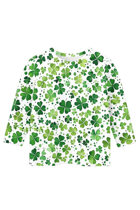 Unisex Kids St. Patrick's Day Shamrock 3/4 Sleeve T-Shirt Boy Girl Fashion Tops Blouses Clover Tee 3-12 Years