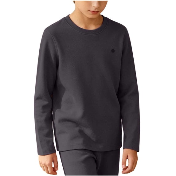 BLVB Unisex Kids Thermal Shirts Girls Boy Long Sleeve Undershirt Fleece Lined Warm Base Layer Top for Winter(Dark Gray-01,9-10 Years)