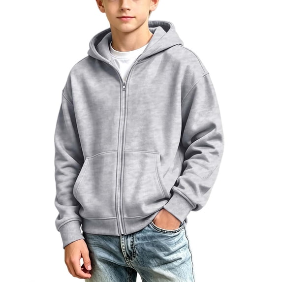 BLVB Unisex Kids Zip up Hoodies Long Sleeve Trendy Sweatshirts Solid Lightweight Jackets for Teen Boys Girls(Dark Gray,12-13 Years)