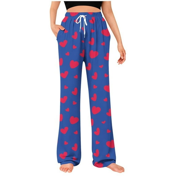 BLVB Unisex Mens Womens Cute Heart Print Pj Pants Valentine's Day Holiday Lounge Pajamas Bottoms Elastic Waist Sleep Pajama Pants