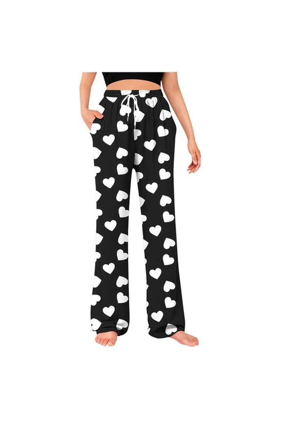 Unisex Mens Womens Cute Heart Print Pj Pants Valentine's Day Holiday Lounge Pajamas Bottoms Elastic Waist Sleep Pajama Pants