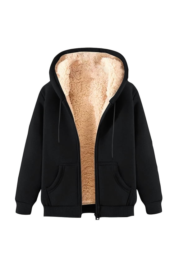 Unisex Womens Mens Zip up Hoodies Winter Fleece Jackets Coat Soft Sherpa Lined Sweatshirt with Pockets