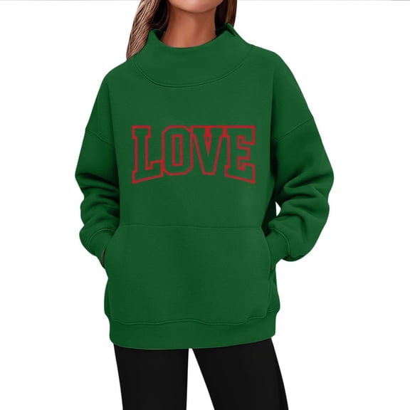 BLVB Valentine Day Sweatshirt for Women Love Heart Printed Pullover Sweatshirt Cute Long Sleeve Mock Neck Casual Tops with Pocket