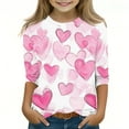 thumbnail image 1 of BLVB Valentine Outfit Shirts Girls 3/4 Sleeve Tees Heart Graphic Tops Crewneck T Shirts for Kids 3-12T, 1 of 4
