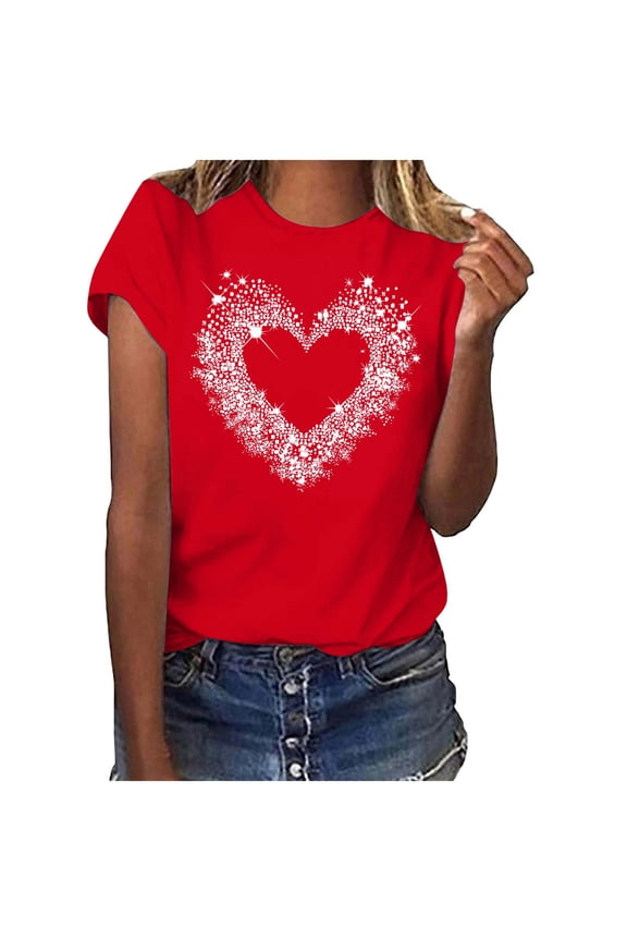 Valentine T Shirts for Women Cute Love Heart Graphic Tees Tops Valentines Shirt Short Sleeve Tshirts for Her