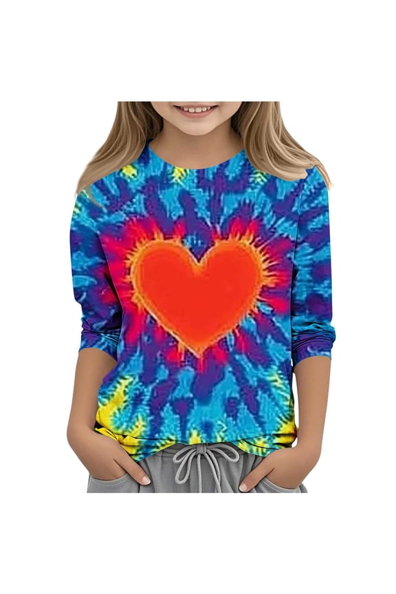Valentine's Day Shirt for Girls Heart Graphic T-Shirts Cute Tee Valentine Gift Crewneck Tees Tops 3-12 Years