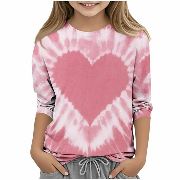 BLVB Valentine's Day Shirt for Girls Heart Graphic T-Shirts Cute Tee Valentine Gift Crewneck Tees Tops 3-12 Years
