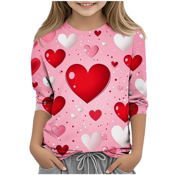 BLVB Valentine's Day Shirt for Girls Heart Graphic T-Shirts Cute Tee Valentine Gift Crewneck Tees Tops 3-12 Years