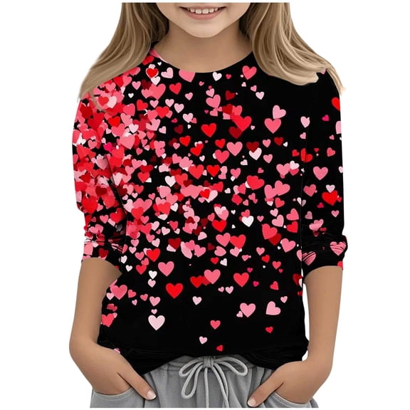 BLVB Valentine's Day Shirt for Girls Heart Graphic T-Shirts Cute Tee Valentine Gift Crewneck Tees Tops 3-12 Years