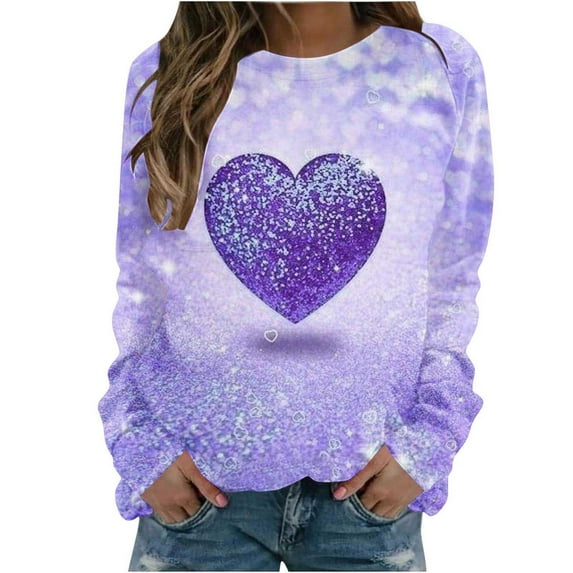 BLVB Valentine's Day Sweatshirt Women Heart Grahic Long Sleeve Crewneck Shirt Casual Valentines Gifts Pullover Tops