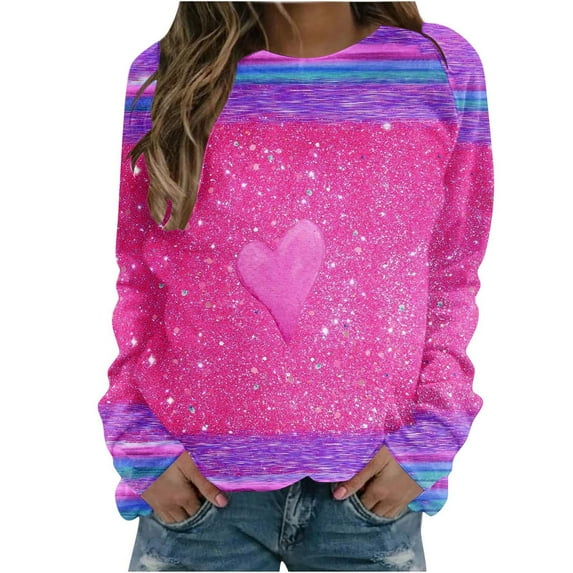 BLVB Valentine's Day Sweatshirt Women Heart Grahic Long Sleeve Crewneck Shirt Casual Valentines Gifts Pullover Tops