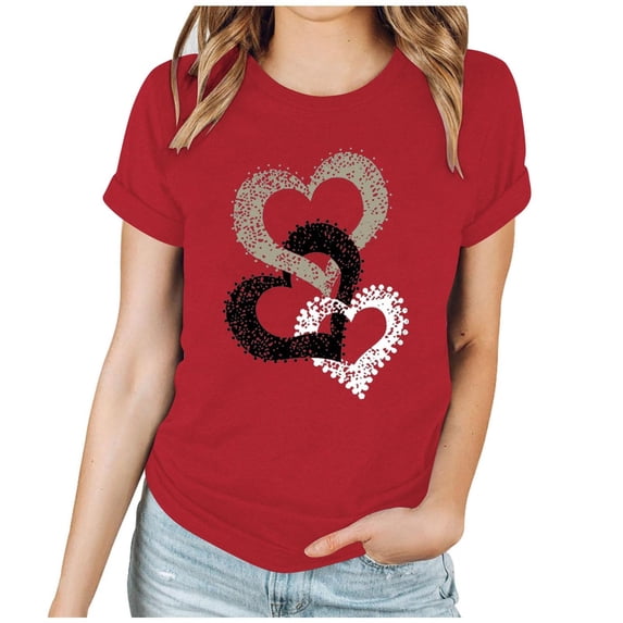BLVB Valentine's Shirts for Women Heart Cute Graphic T Shirts Casual Crewneck Short Sleeve Gift Tops Tee for Her
