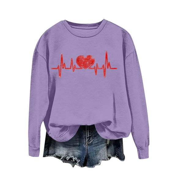 BLVB Valentine's Sweatshirt for Women Cute Heart Shirts Casual Long Sleeve Valentine Pulover Trendy Clothes Tops