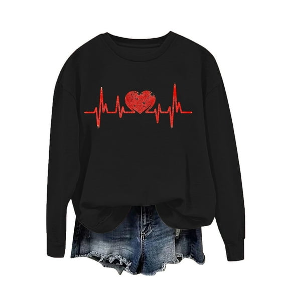 BLVB Valentine's Sweatshirt for Women Cute Heart Shirts Casual Long Sleeve Valentine Pulover Trendy Clothes Tops