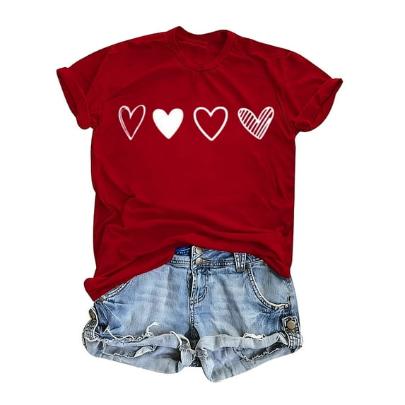 BLVB Valentines Day Shirts for Women Cute Love Heart Shirts Graphic Tee Tops Crewneck Short Sleeve Tshirt Valentines Gifts for Her