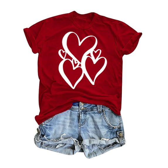 BLVB Valentines Day Shirts for Women Cute Love Heart Shirts Graphic Tee Tops Crewneck Short Sleeve Tshirt Valentines Gifts for Her