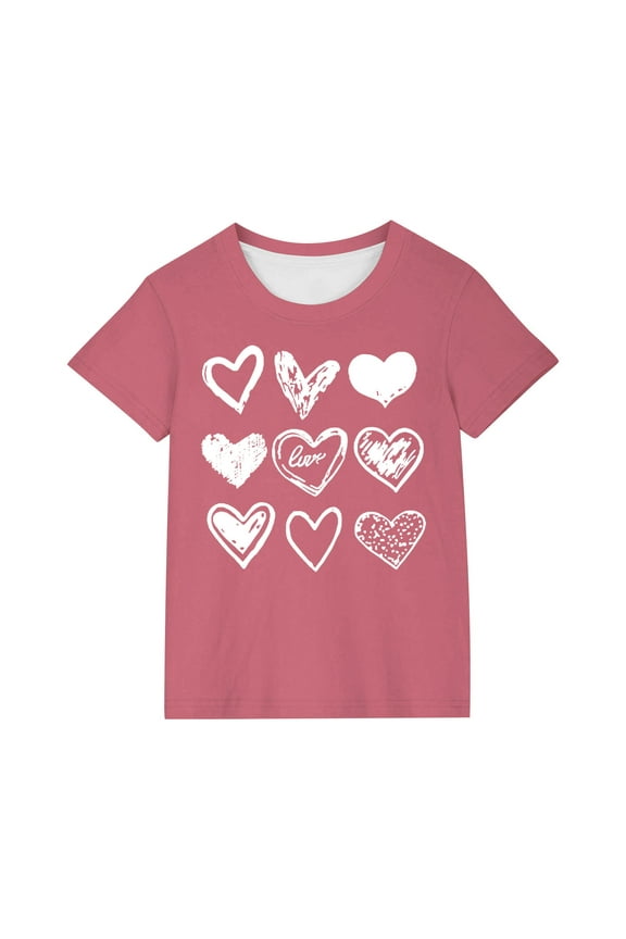 Valentines Shirts for Kids Girls Boys Tops Summer Short Sleeve Heart Print Shirt Blouses Spring Summer Shirts 3-14 T