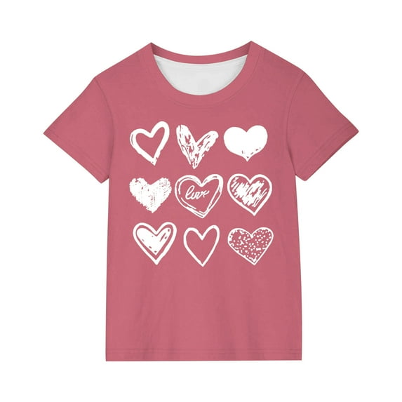 BLVB Valentines Shirts for Kids Girls Boys Tops Summer Short Sleeve Heart Print Shirt Blouses Spring Summer Shirts 3-14 T