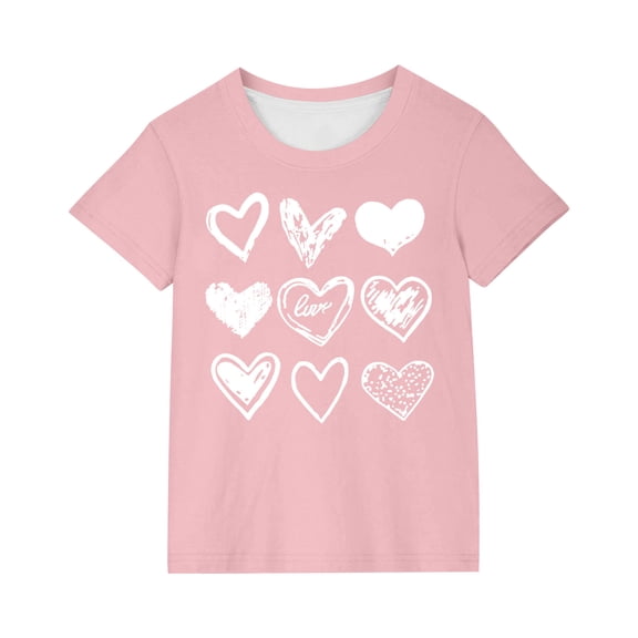 BLVB Valentines Shirts for Kids Girls Boys Tops Summer Short Sleeve Heart Print Shirt Blouses Spring Summer Shirts 3-14 T