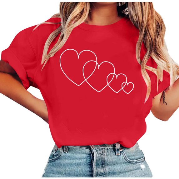 BLVB Valentines Shirts for Women Cute Love Heart Shirt Valentine T Shirt Red Short Sleeve Crewneck Casual Hearts Tops