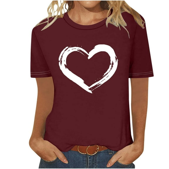 BLVB Valentines Shirts for Women Trendy Short Sleeve Tee Tops Cute Heart Graphic T Shirts Valentines Gifts for Her