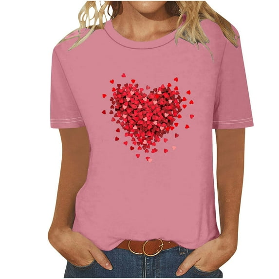 BLVB Valentines Shirts for Women Trendy Short Sleeve Tee Tops Cute Heart Graphic T Shirts Valentines Gifts for Her