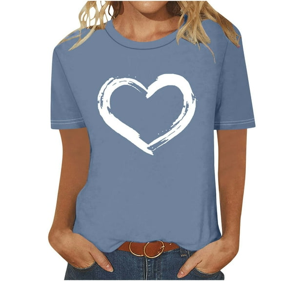 BLVB Valentines Shirts for Women Trendy Short Sleeve Tee Tops Cute Heart Graphic T Shirts Valentines Gifts for Her