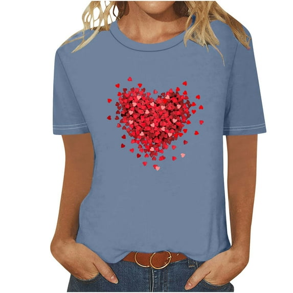 BLVB Valentines Shirts for Women Trendy Short Sleeve Tee Tops Cute Heart Graphic T Shirts Valentines Gifts for Her