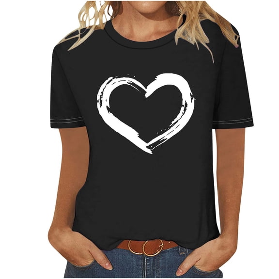 BLVB Valentines Shirts for Women Trendy Short Sleeve Tee Tops Cute Heart Graphic T Shirts Valentines Gifts for Her