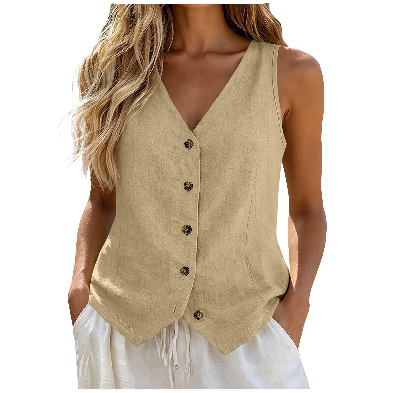 BLVB Vest Tops for Women Summer Cotton Linen Sleeveless Dressy
